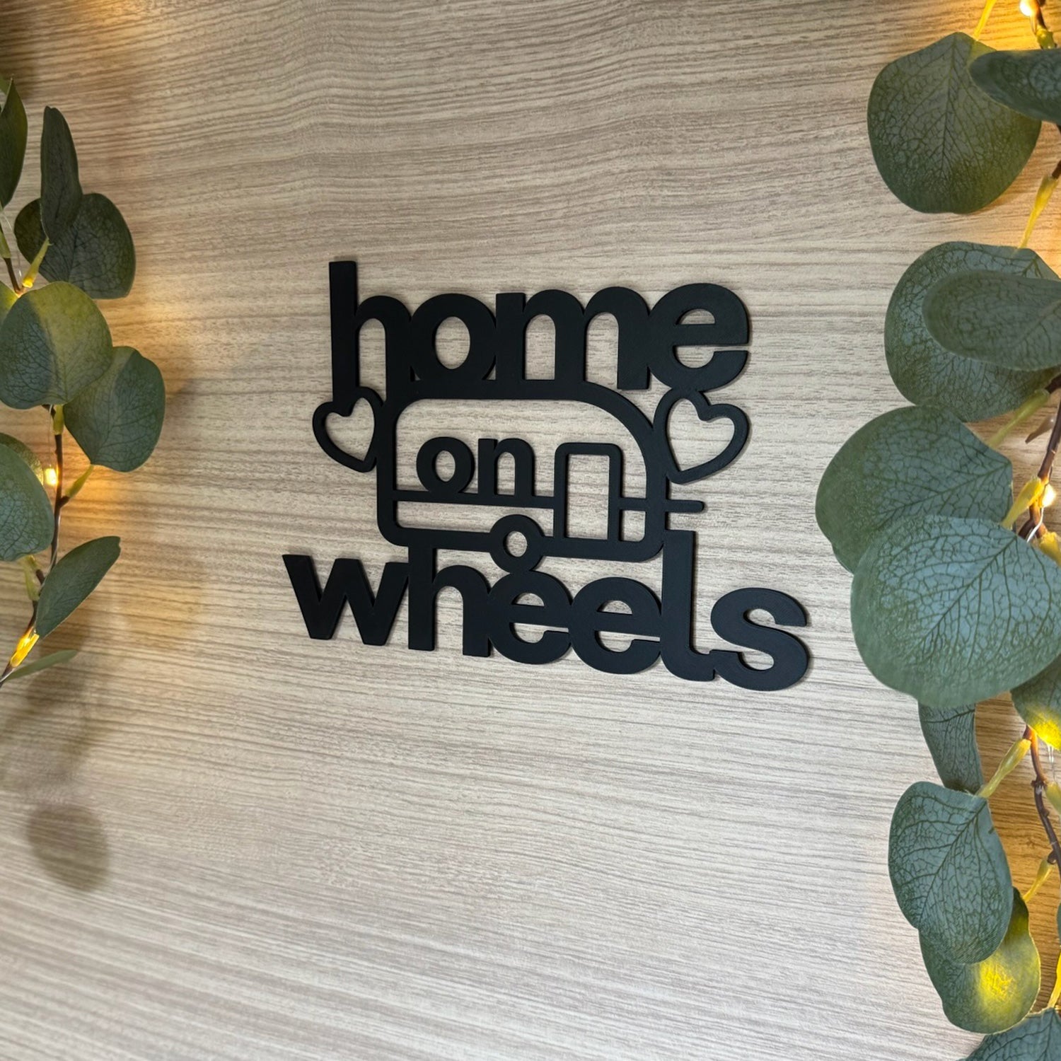Großes Wandbild "Home on wheels" 3D Schriftzug 25x17,5cm für Wohnwagen, Wohnmobil, Camper-Van