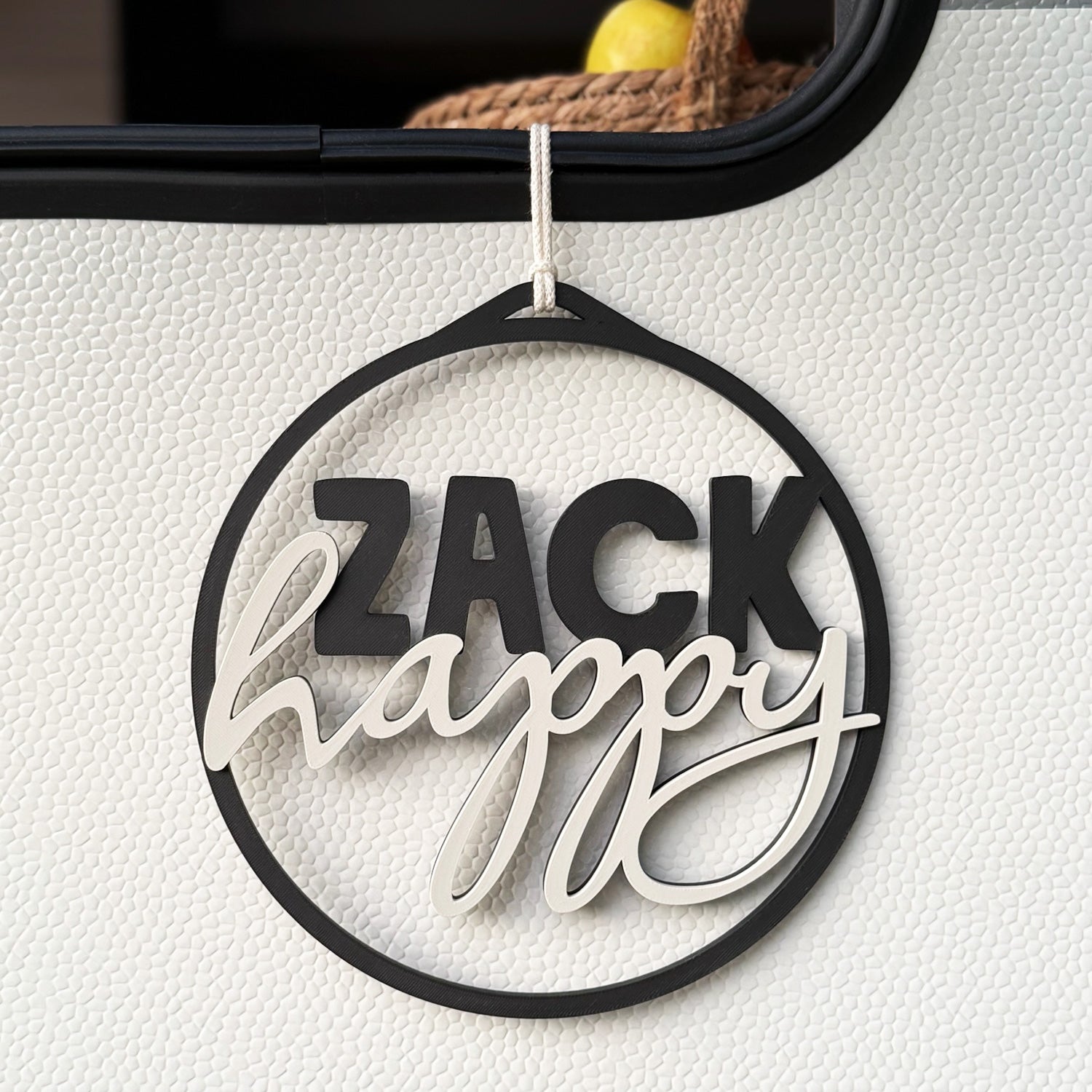 Wandbild "Zack Happy" 3D Druck Schriftzug Ø23cm für Wohnwagen, Wohnmobil, Camper-Van.