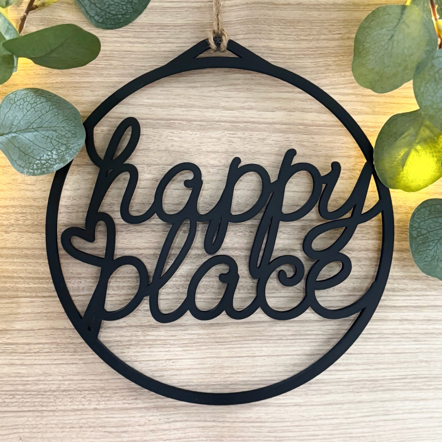 Wandbild "Happy Place" 3D Schriftzug Ø23cm für Wohnwagen, Wohnmobil, Camper-Van.