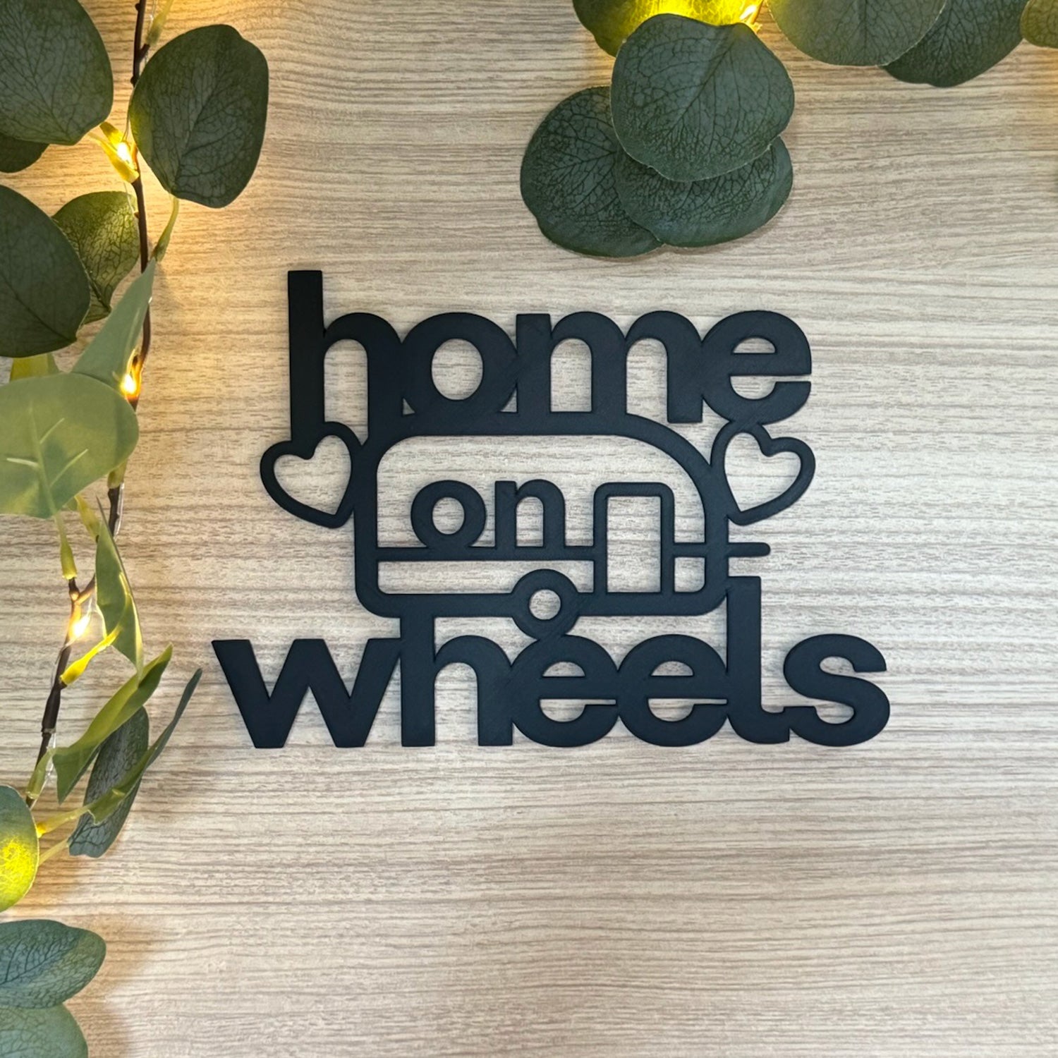 Großes Wandbild "Home on wheels" 3D Schriftzug 25x17,5cm für Wohnwagen, Wohnmobil, Camper-Van
