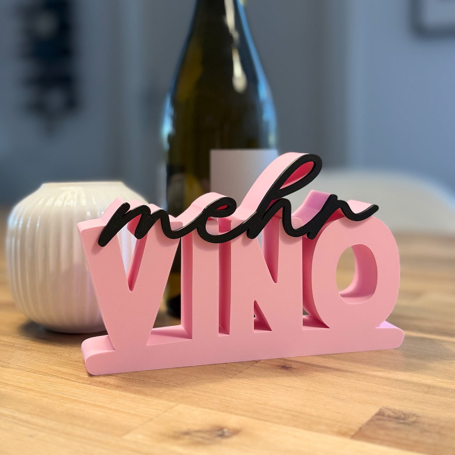 Deko 3D Schriftzug "Mehr Vino" zum Hinstellen für Wohnwagen, Wohnmobil, Zuhause auch als Geschenkidee