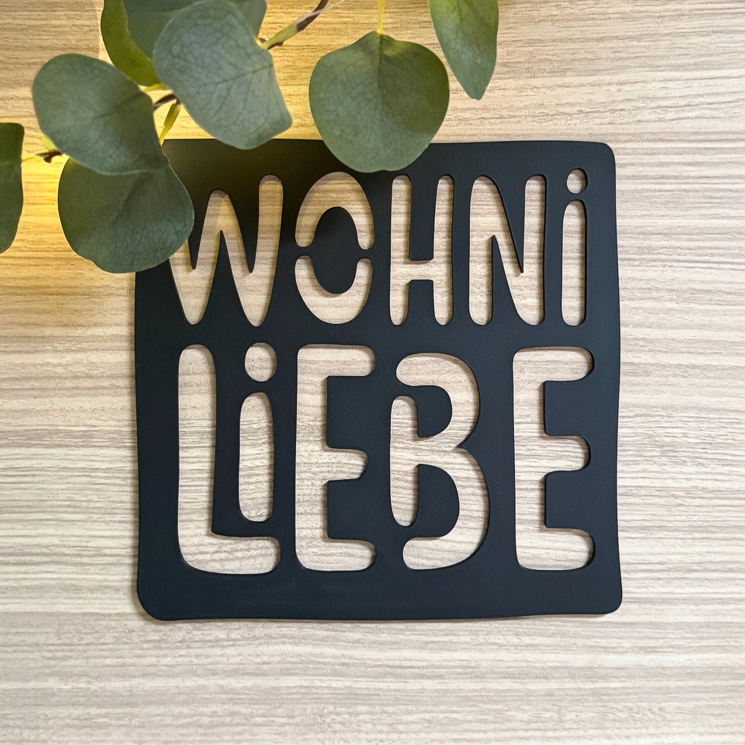 Wandbild "Wohni Liebe" 3D Druck Schriftzug 22x22cm für Wohnwagen, Wohnmobil, Camper