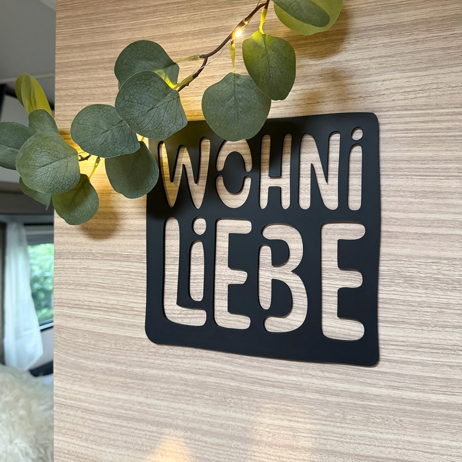 Wandbild "Wohni Liebe" 3D Druck Schriftzug 22x22cm für Wohnwagen, Wohnmobil, Camper