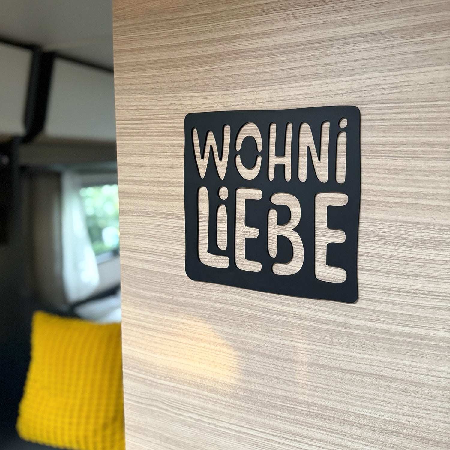 Wandbild "Wohni Liebe" 3D Druck Schriftzug 22x22cm für Wohnwagen, Wohnmobil, Camper