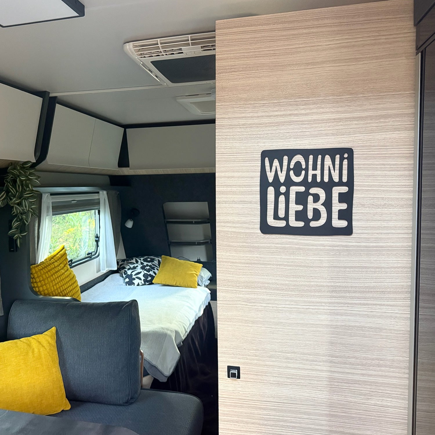 Wandbild "Wohni Liebe" 3D Druck Schriftzug 22x22cm für Wohnwagen, Wohnmobil, Camper