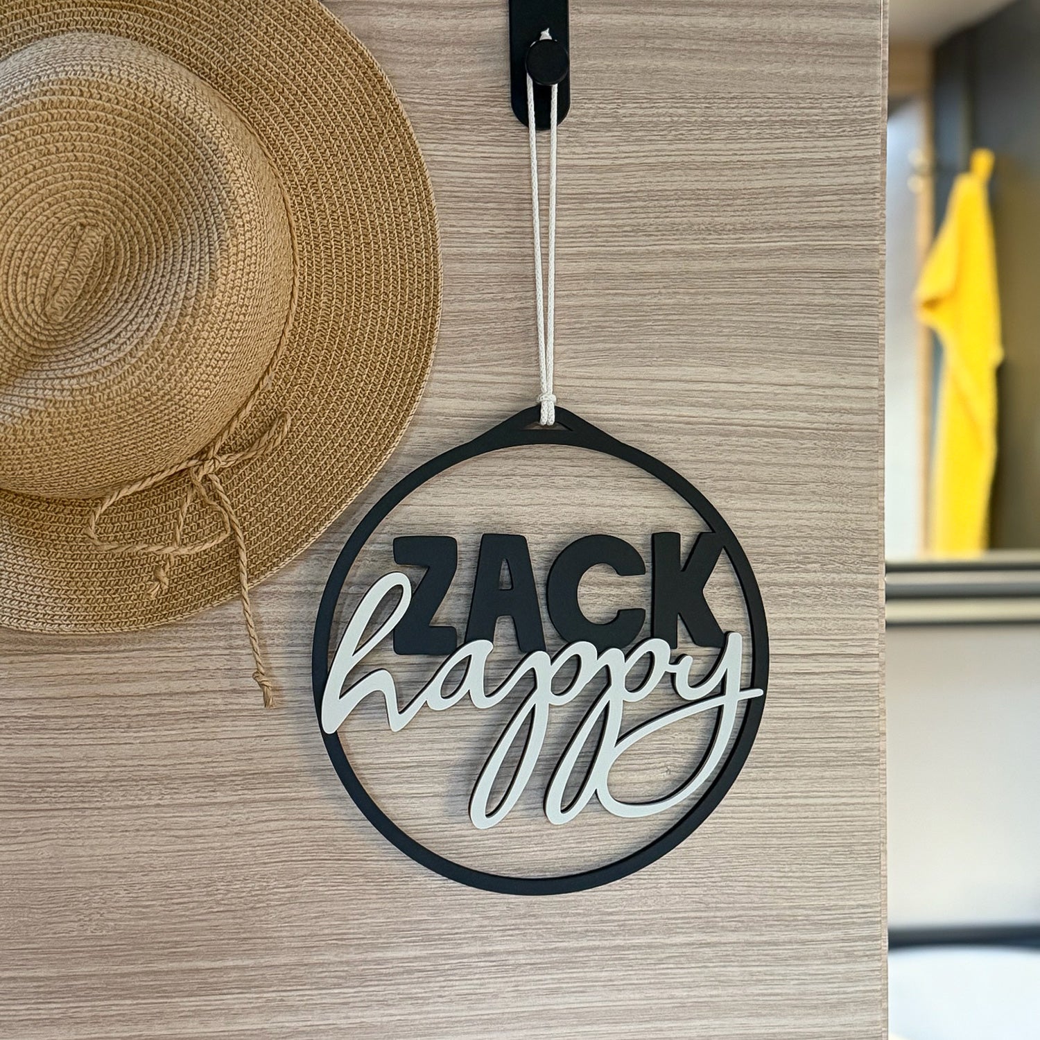 Wandbild "Zack Happy" 3D Druck Schriftzug Ø23cm für Wohnwagen, Wohnmobil, Camper-Van.